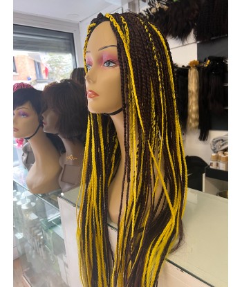 Perruque longue tressée Braids 32" mélange jaune et aubergine - Joana s'inspire de l'anatomie humaine