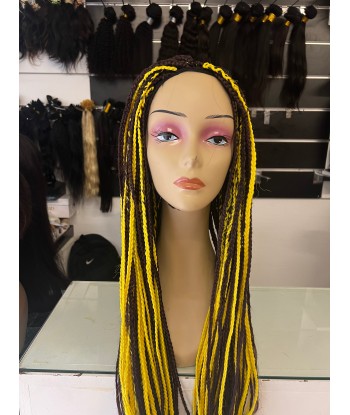 Perruque longue tressée Braids 32" mélange jaune et aubergine - Joana s'inspire de l'anatomie humaine