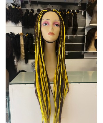 Perruque longue tressée Braids 32" mélange jaune et aubergine - Joana s'inspire de l'anatomie humaine