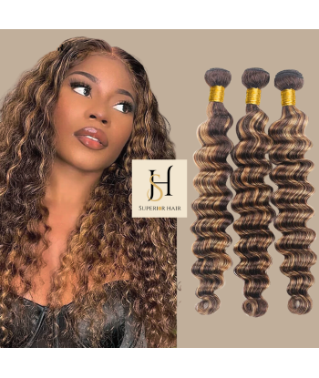 Tissage Vierge Capelli Umani Onda Profonda 7A Chatain Méché Blond P4/27 100 Gr Les magasins à Paris