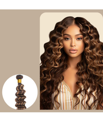 Tissage Vierge Human Hair Deep Wave 7A Chatain Méché Blond P4/27 100 Gr solde