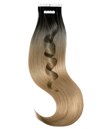 Extensions Adhésives - Tape-in Extensions Sombre-Balayages -  Noir & Brun Froid en stock