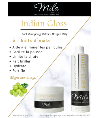 Lot 10 x duo Indian Gloss à l'huile d'Amla - Shampoing 500ml et masque 500g  - All-k Beauty la livraison gratuite